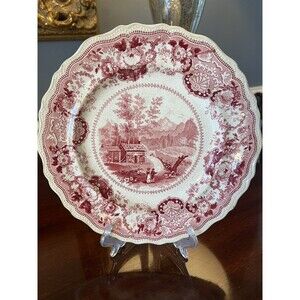 Staffordshire Red Transferware Plate Adams View Near Conway New Hampshire